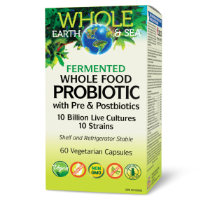 Whole Earth & Sea Fermented Whole Food Probiotic with Pre & Postbiotics 10 Billion Live Cultures/10 Strains  60 Vegetarian Capsules