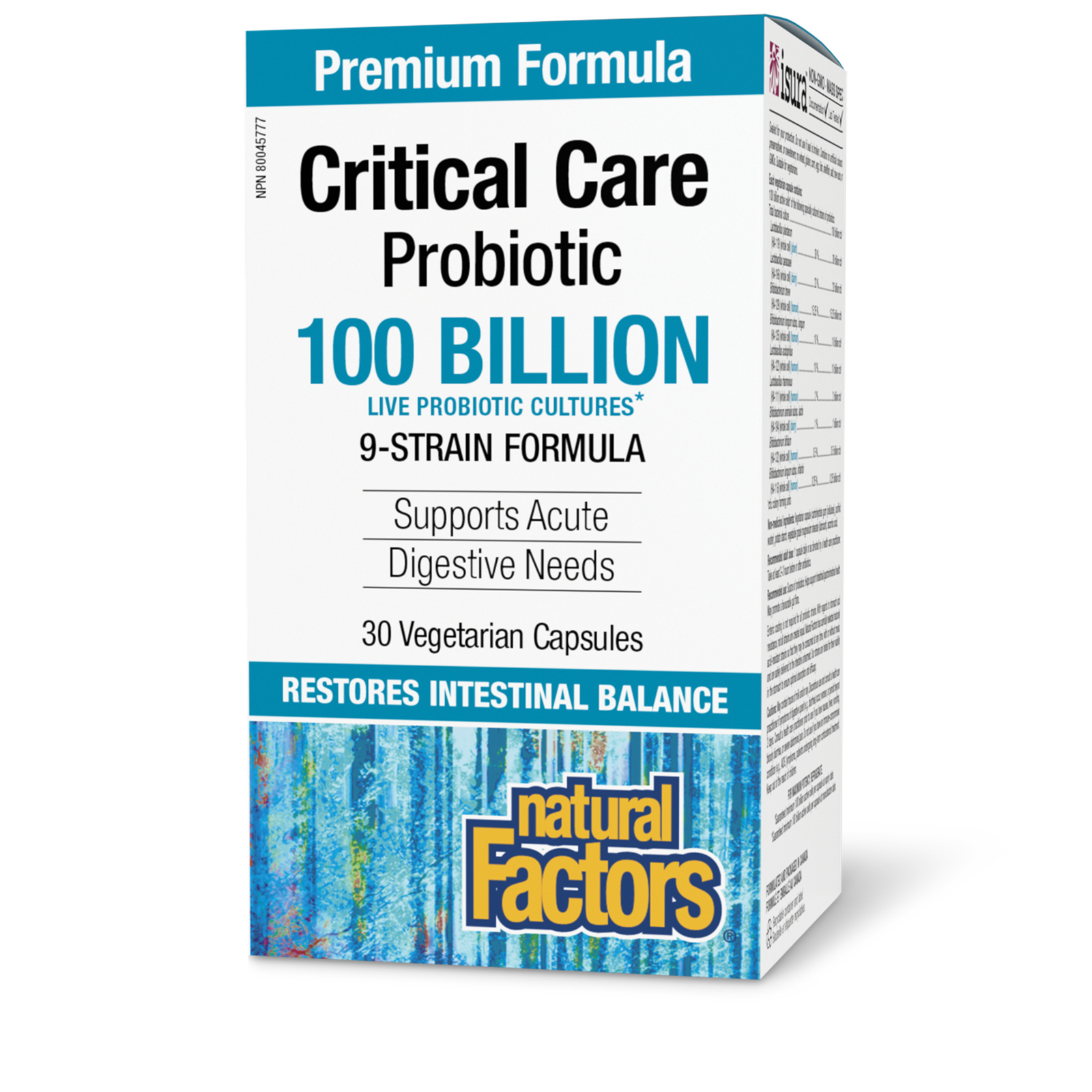 Natural Factors Critical Care Probiotic 100 Billion Live Probiotic Cultures 30 Vegetarian Capsules