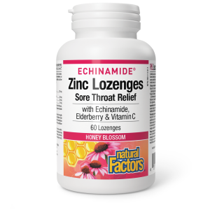Natural Factors Zinc Lozenges    with Echinamide,Elderberry & Vitamin C     60 Lozenges Honey Blossom