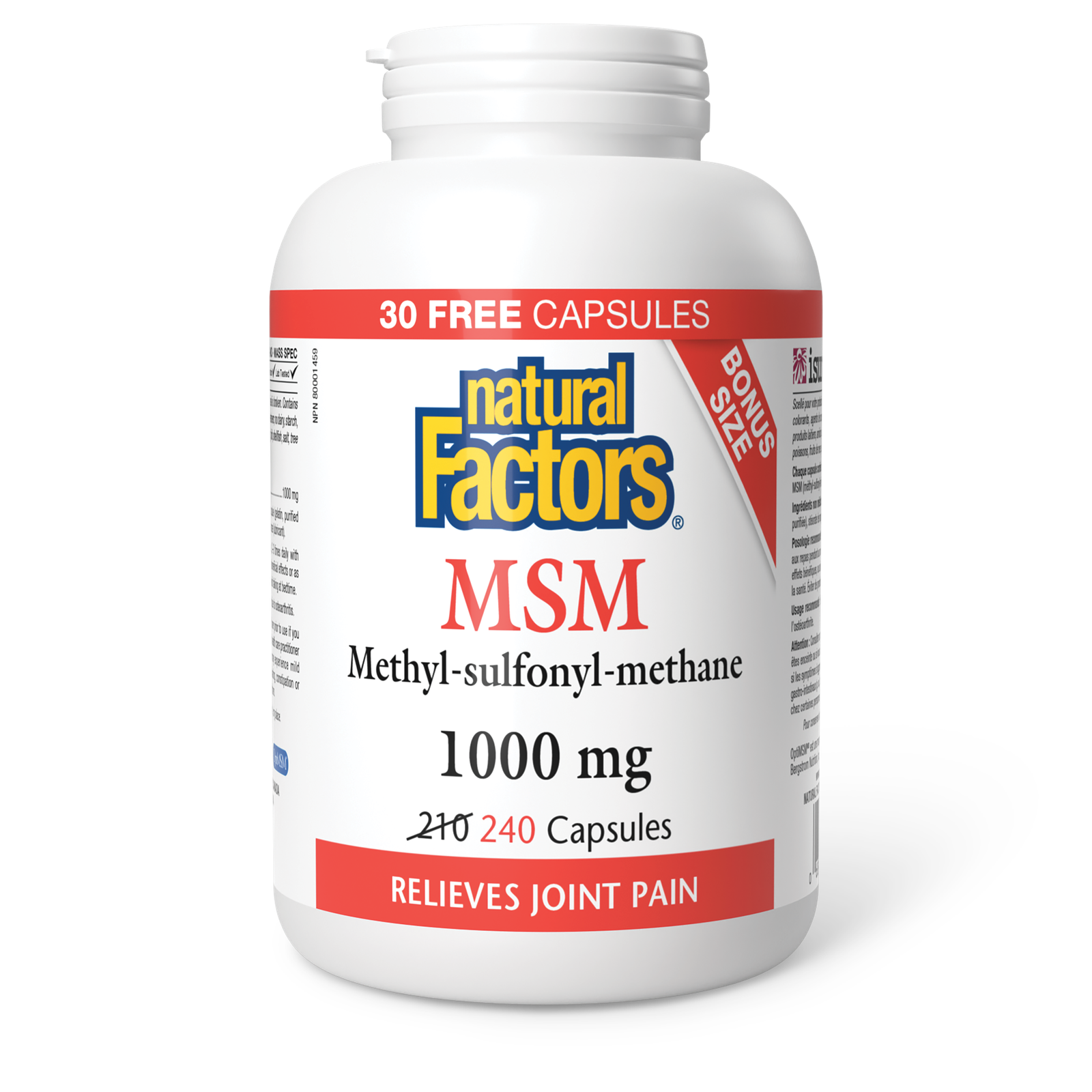 Natural Factors MSM Methyl-sulfonyl-methane 1000 mg 240 Capsules