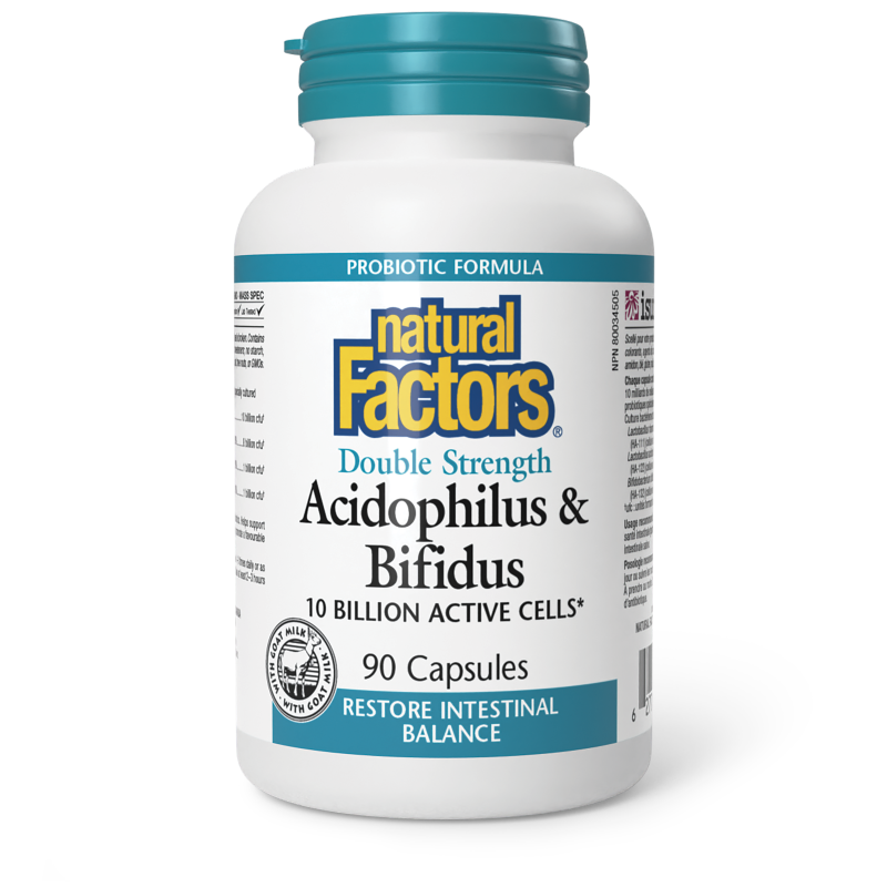 Natural Factors Acidophilus & Bifidus  Double Strength  10 Billion Active Cells  90 Capsules