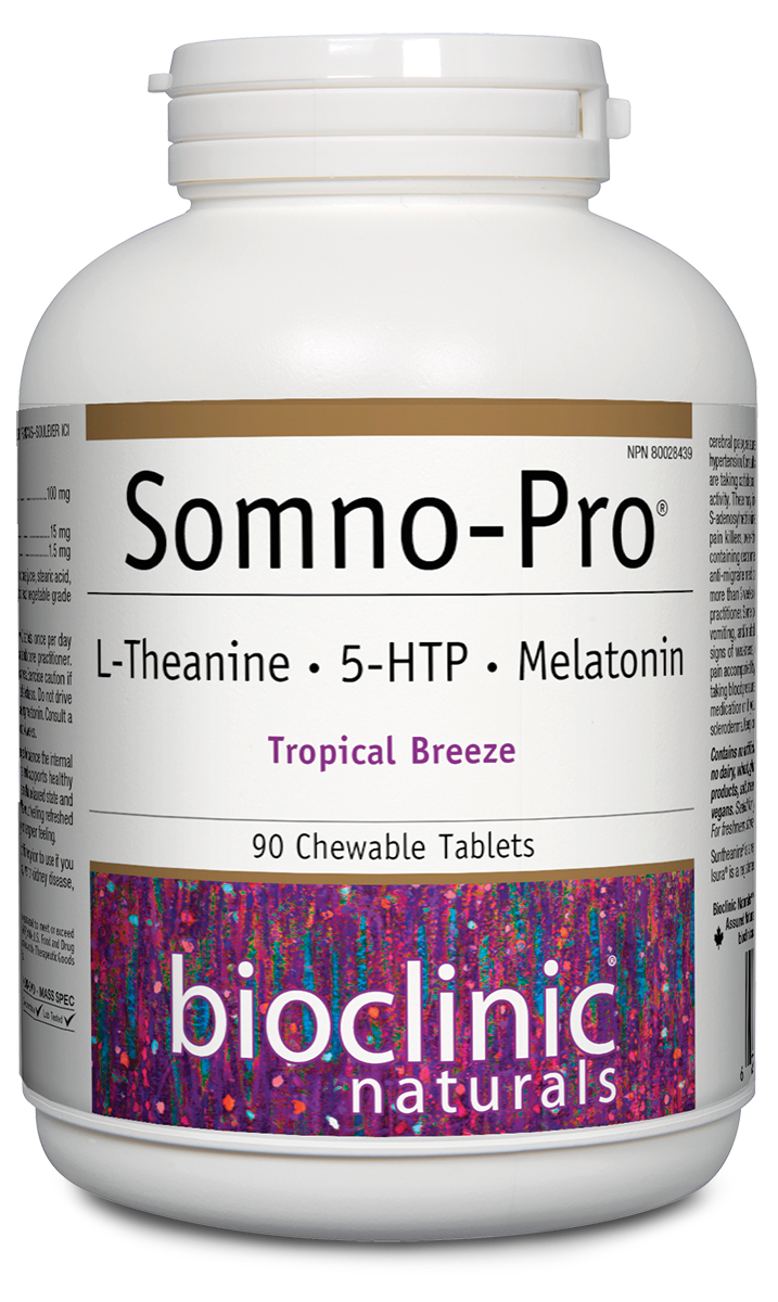 BioClinic Naturals® Somno-Pro® L-Theanine · 5-HTP · Melatonin 90 Chewable Tablets