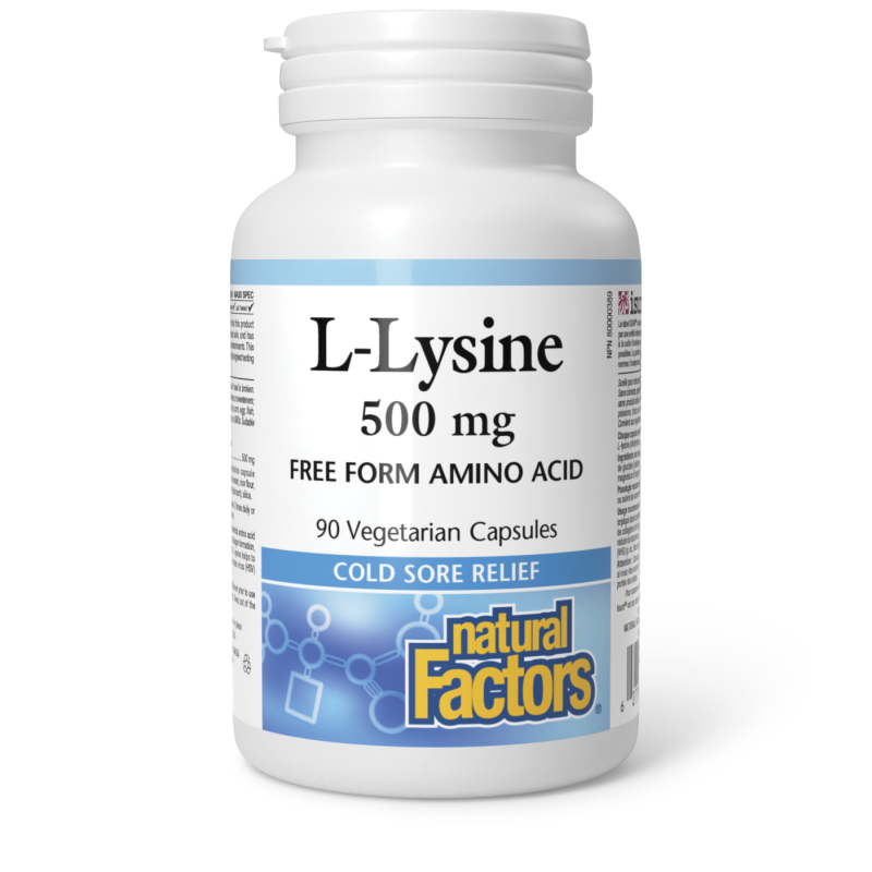 Natural Factors L-Lysine 500 mg Free Form Amino Acid  500 mg  90 Vegetarian Capsules