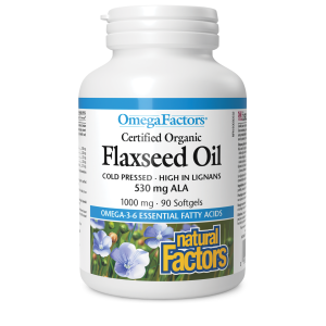 Natural Factors Flaxseed Oil Certified Organic  1000 mg  90 Softgels