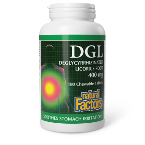 Natural Factors DGL Deglycyrrhizinated Licorice Root  400 mg  180 Chewable Tablets