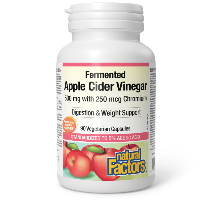 Natural Factors Fermented Apple Cider Vinegar with Chromium   500 mg/250 mcg  90 Vegetarian Capsules