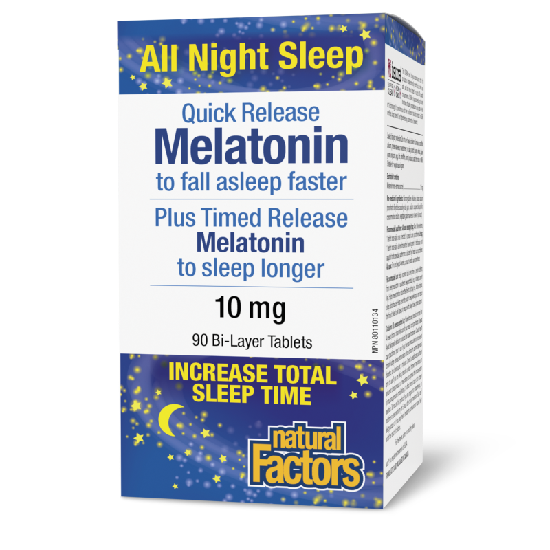 Natural Factors Melatonin  Quick Release Plus Timed Release Bi-Layer 10mg  90 Bi-Layer Tablets