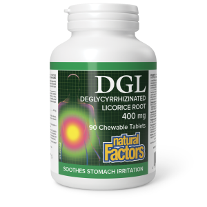 Natural Factors DGL Deglycyrrhizinated Licorice Root  400 mg  90 Chewable Tablets