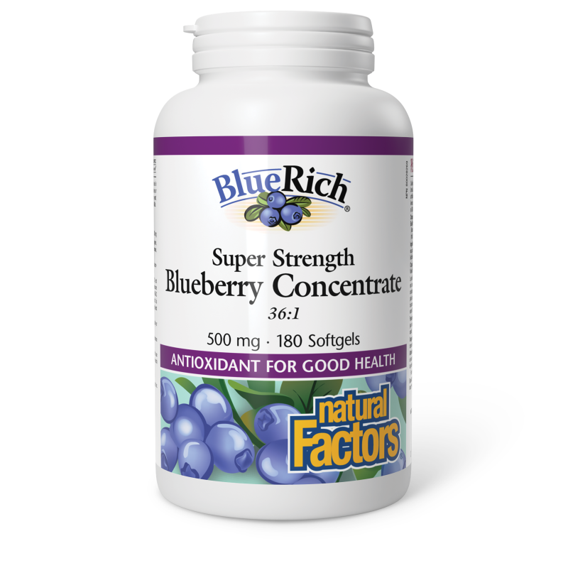 Natural Factors BlueRich Super Strength Blueberry Concentrate  500 mg  180 Softgels