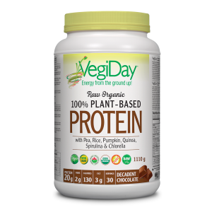 VegiDay® Raw Organic 100% Plant-Based Protein with Pea, Rice, Pumpkin, Quinoa, Spirulina & Chlorella Decadent Chocolate Powder