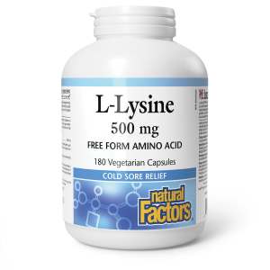 Natural Factors L-Lysine 500 mg Free Form Amino Acid  500 mg  180 Vegetarian Capsules