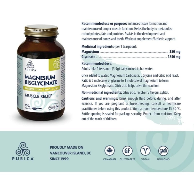 Magnesium Effervescent 150 Grams (Lemon Lime) Purica - Image 2