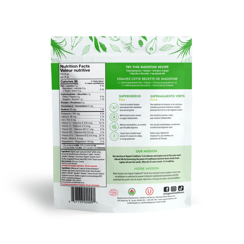 Organic Traditions Supergreens Pear 100g - Image 2
