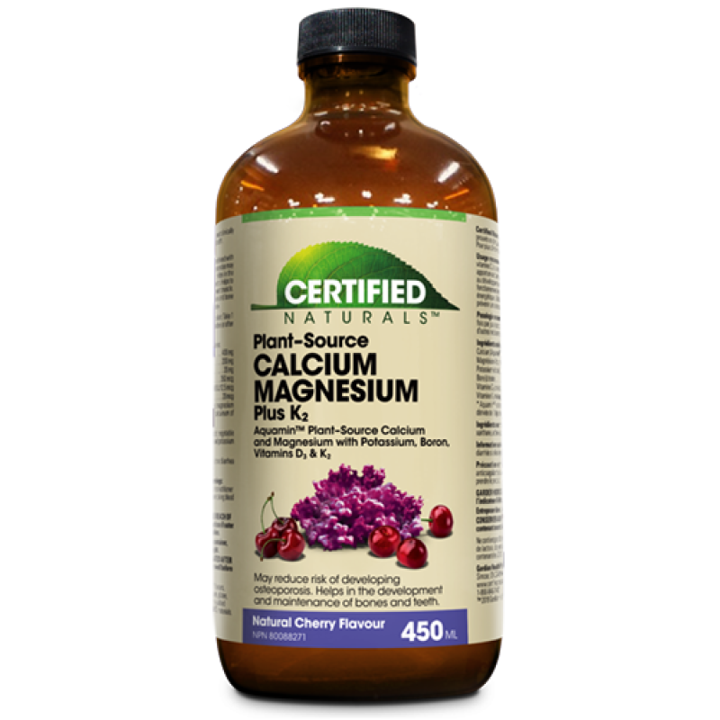 Certified Naturals™ Calcium Magnesium Plus K2 Liquid (Cherry) 450 ml with Aquamin
