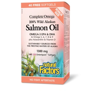 100% Wild Alaskan Salmon Oil 1300 mg, Complete Omega 220 Softgels