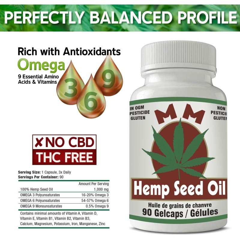 MM Hemp Seed Oil, 1000mg (90 Soft Gel Capsules)