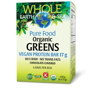 Organic Greens Vegan Protein Bar 17 g, Whole Earth & Sea 12 in a Box